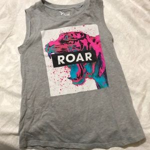 Grey muscle shirt/colorful tiger/“roar”